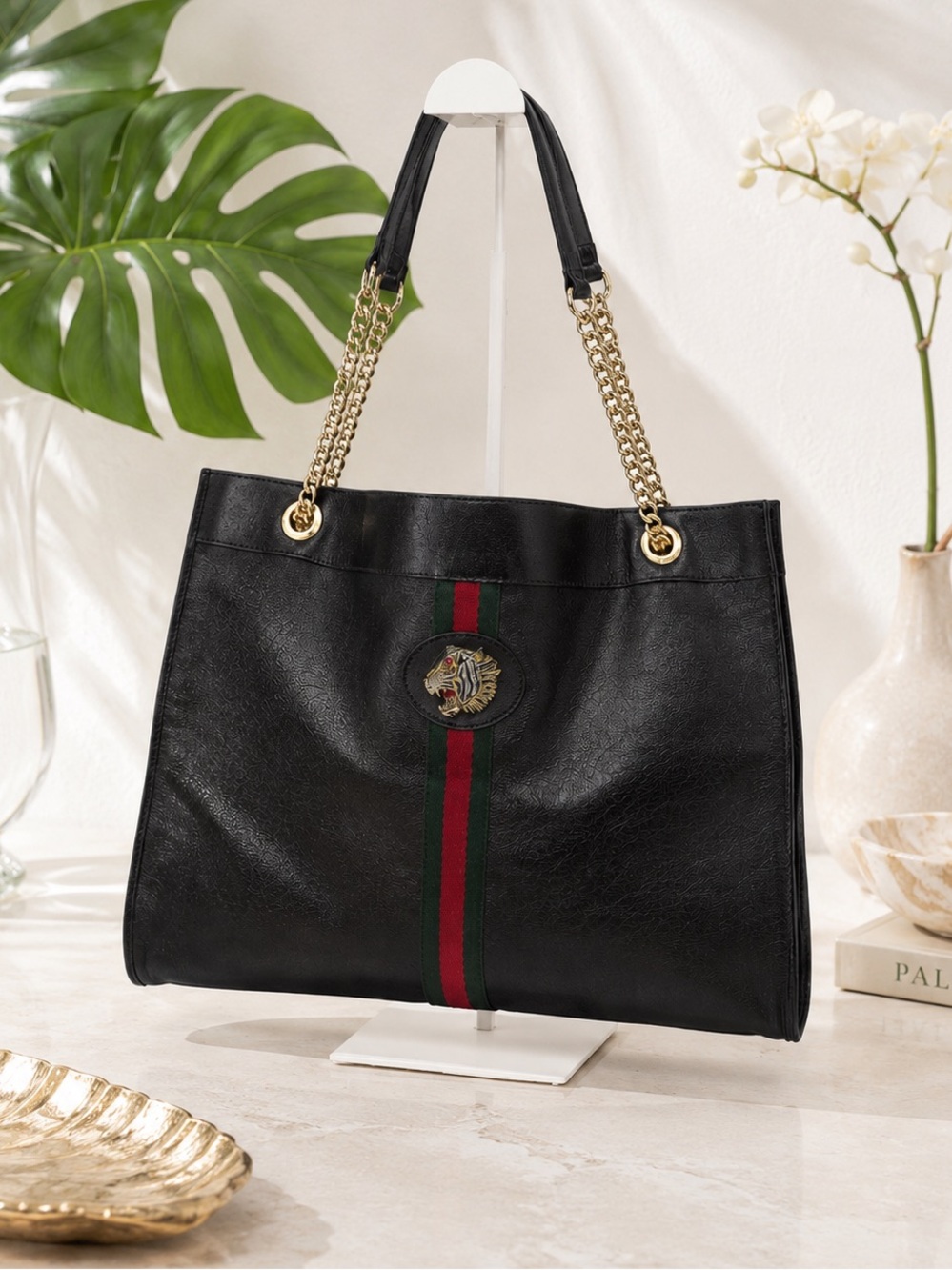 Gucci Black Leather Web Rajah Tote